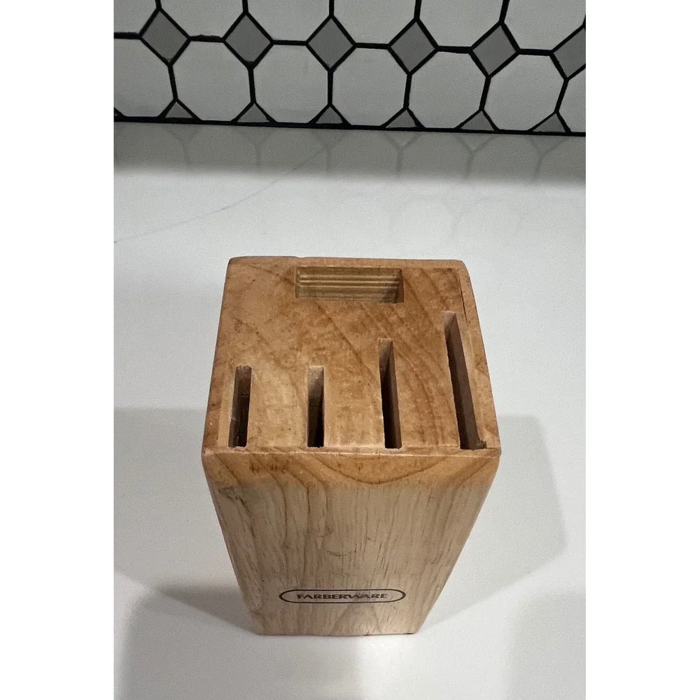 Farberware Wooden Knife Block 6 Slot Kitchen Cutlery Storage Organizer Natural